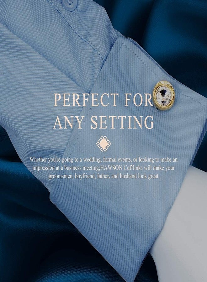HAWSON Cufflinks for Men-Fashion Gold Color with White Swarovski Crystal Men French Shirt Cufflinks for Regular Weeding Business - Image 2